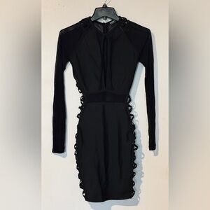 Fashion Nova Black Mesh-Panel Cutout Bodycon Bandage Dress